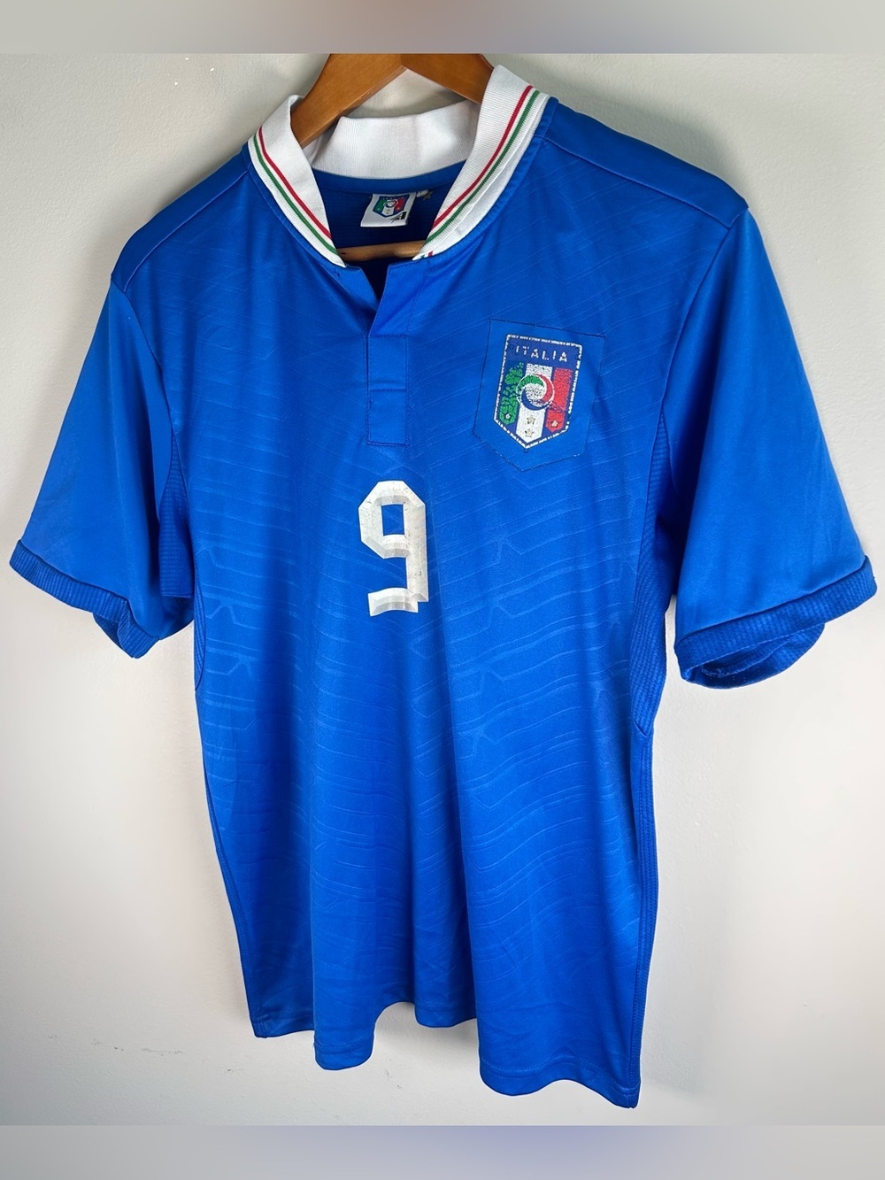 Vintage FIGC Italy Men’s Soccer Jersey L Balotelli #9 National Team Futbol Blue - Picture 3 of 12